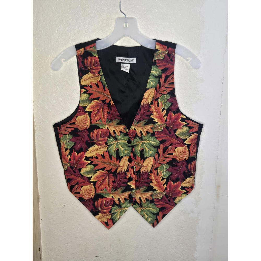 Vintage 90's Westbury women's  Cotton Vest with Autumn Leaf Pattern